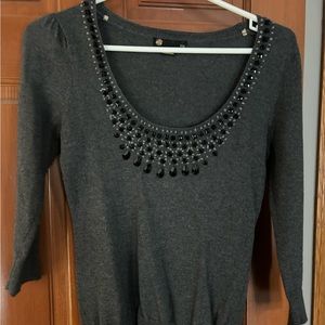 Women Beaded Charcoal Gray Sweater